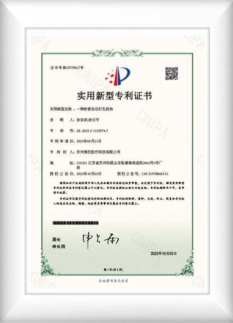 medical catheters patent certificate