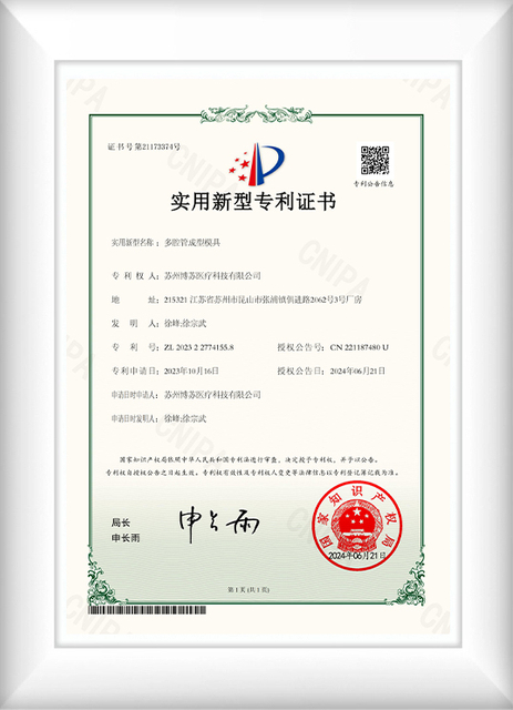 medical catheters patent certificate
